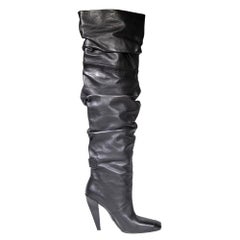 Tom Ford Black Leather Draped Over Knee Boots Size IT 40