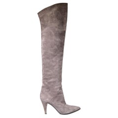 Saint Laurent Taupe Suede Over the Knee Boots Size IT 39.5