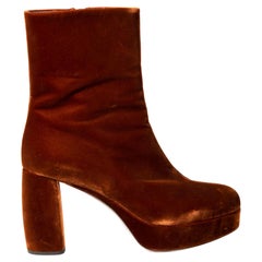 Miu Miu Brown Velvet Ankle Platform Boots Size IT 40.5