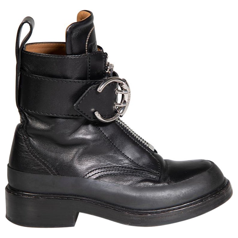 Chloé Black Leather Buckled Biker Boots Size IT 36 For Sale