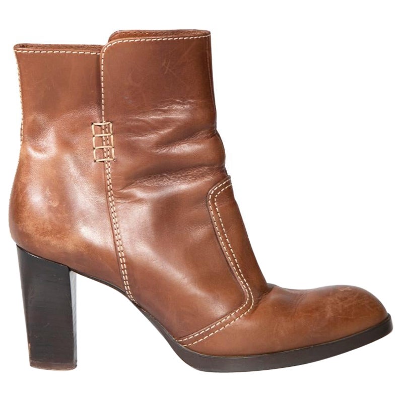 Tod's Brown Leather Mid Heel Ankle Boots Size IT 38 For Sale