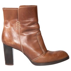 Tod's Brown Leather Mid Heel Ankle Boots Size IT 38