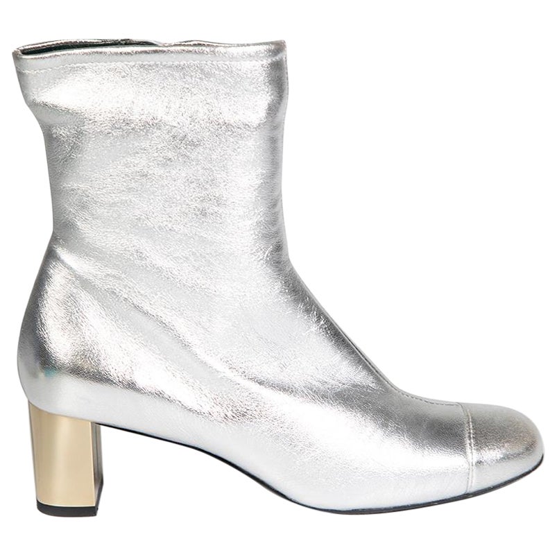 Mulberry Silver Leather Opera Ankle Boots Size IT 36 For Sale