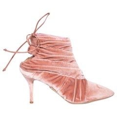 Used Charlotte Olympia Pink Velvet Ruched Ankle Boots Size IT 37