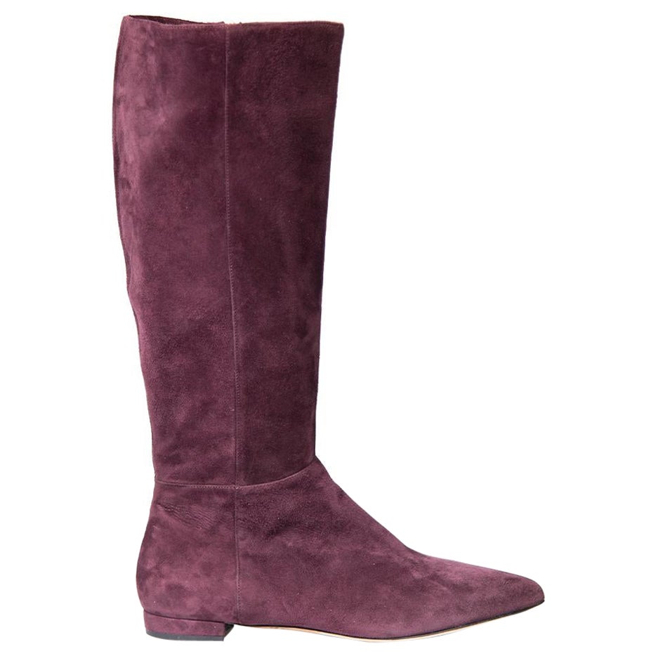 Bally Purple Suede Pointed-Toe Long Boots Size EU 38.5 For Sale