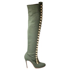 Christian Louboutin Khaki Ronfifi Alta 100 Gold Button Stiefel Größe IT 40