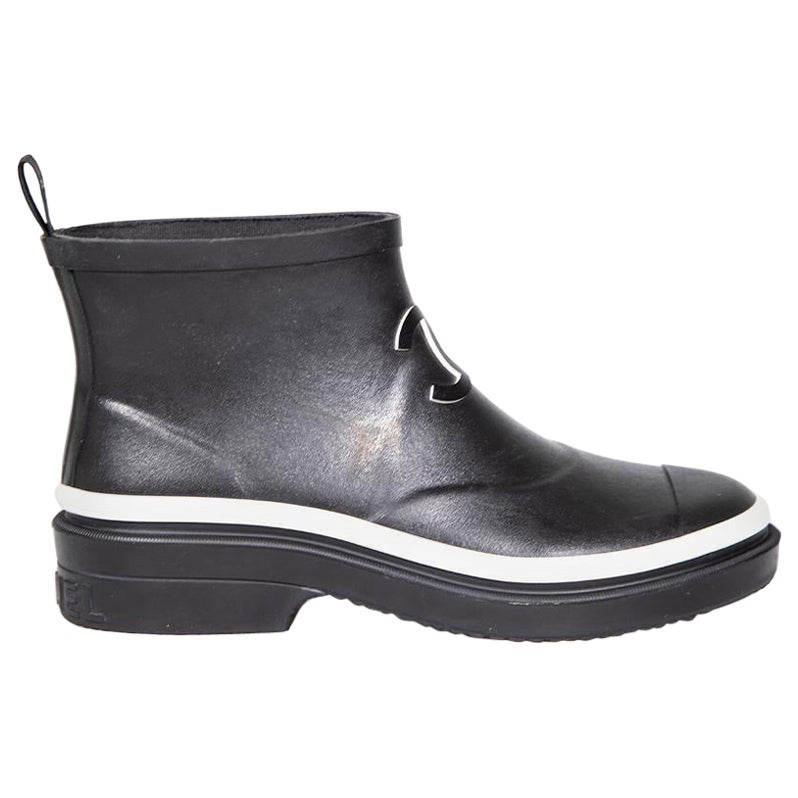 Chanel Black Rubber CC Short Rain Boots Size IT 38