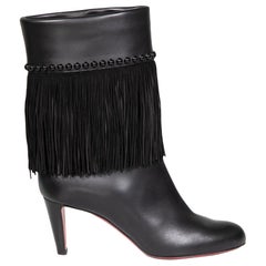 Christian Louboutin Black Leather Fringed Boots Size IT 40