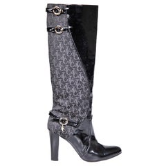 Versace Versace Jeans Couture Black Logo Jacquard Knee High Boots Size IT 39
