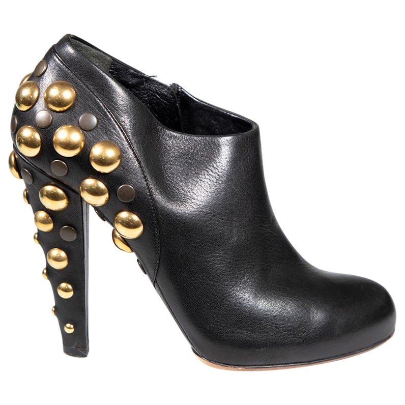 Gucci Black Leather Babouska Studded Ankle Boots Size IT 37.5 For Sale
