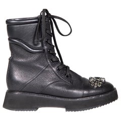 Jimmy Choo Black Leather Crystal Biker Boots Size IT 37.5