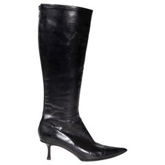 Jimmy Choo Black Leather Pointed Knee High Boots Size IT 38
