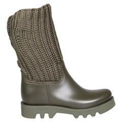 Used Moncler Green Ginette Knit Short Rain Boots Size IT 38