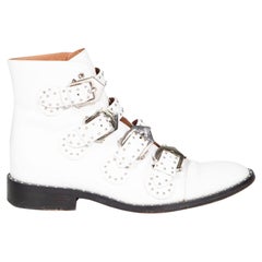 Used Givenchy White Leather Elegant Studded Ankle Boots Size IT 40