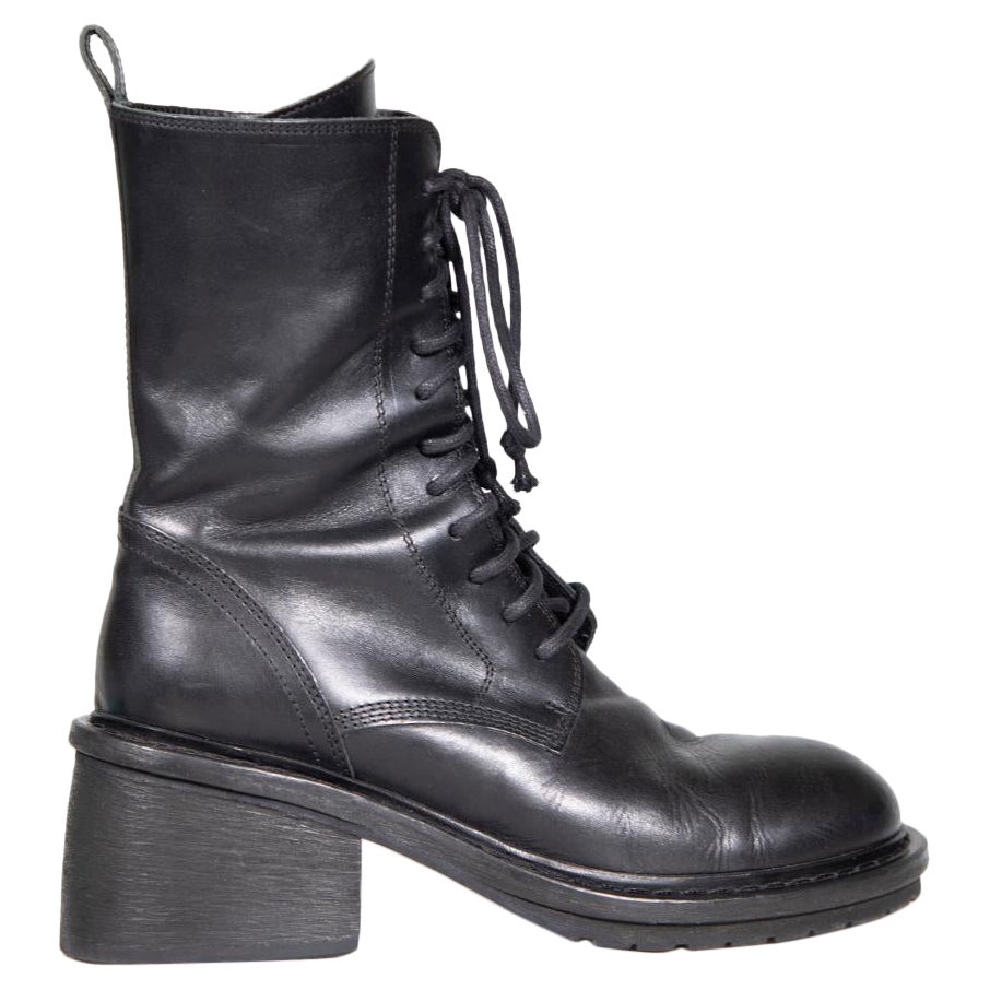 Ann Demeulemeester Black Mid Heel Combat Boots Size IT 39.5 For Sale