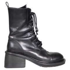Used Ann Demeulemeester Black Mid Heel Combat Boots Size IT 39.5