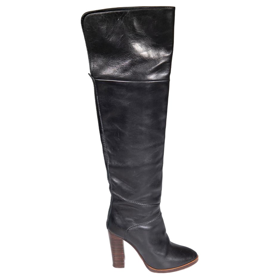 Chloé Black Leather Over-the-Knee Boots Size IT 40 For Sale