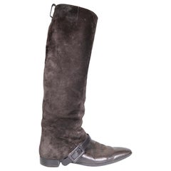 Used Roger Vivier Brown Suede Buckle Accent Boots Size IT 38