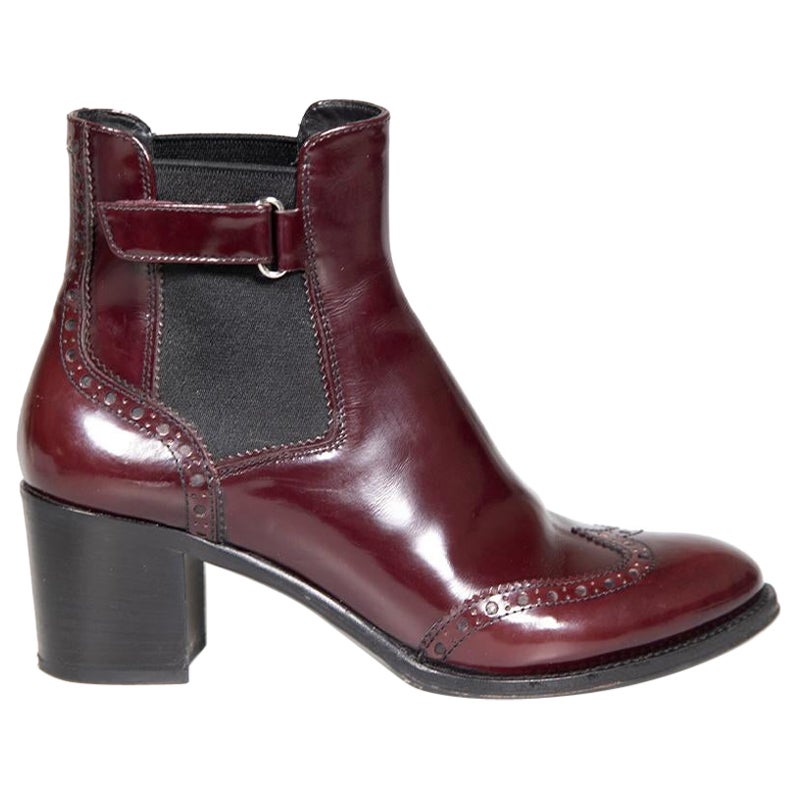 Church's Burgundy Patent Brogue Chelsea Boots Size IT 38.5 For Sale