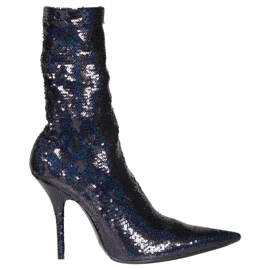 Balenciaga Black Sequin Embellished Knife Boots Size IT 40 For Sale