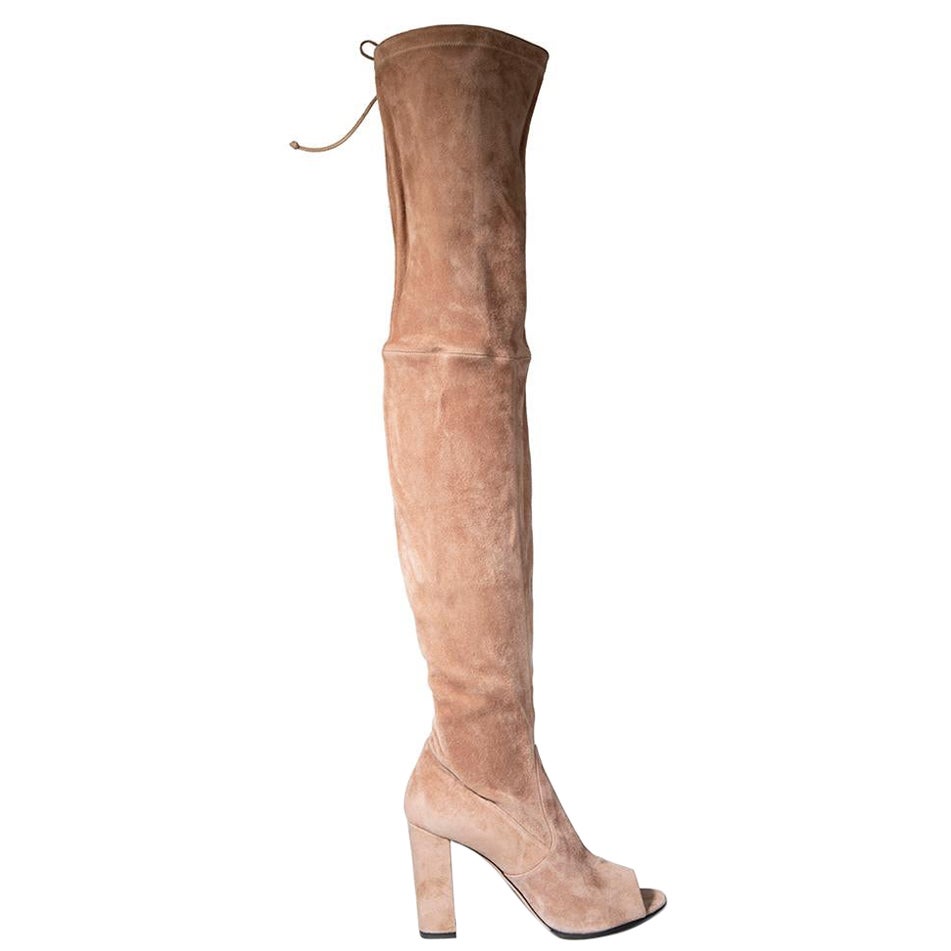 Stuart Weitzman Beige Suede Over the Knee Boots Size IT 39.5 For Sale