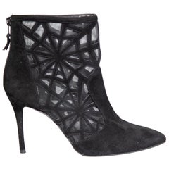 Used Stuart Weitzman Black Suede Geometric Ankle Boots Size IT 39