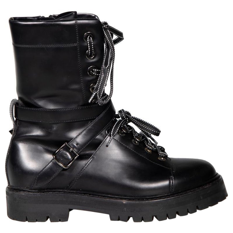 Valentino Black Leather Mountain Combat Boots Size IT 37 For Sale