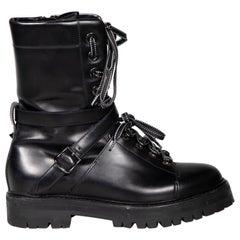 Valentino Black Leather Mountain Combat Boots Size IT 37