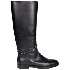 Valentino Black Leather Rockstud Riding Boots Size IT 39.5