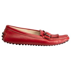 Tod's Red Leather Fringed Driving Moccasins Size IT 38