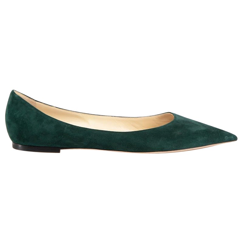 Jimmy Choo Green Suede Pointed-Toe Flats Size IT 41.5 For Sale