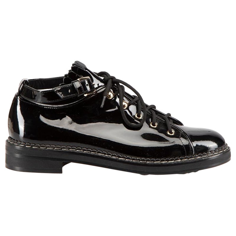 Max Mara Black Patent Leather Ankle Strap Brogues Size IT 36 For Sale