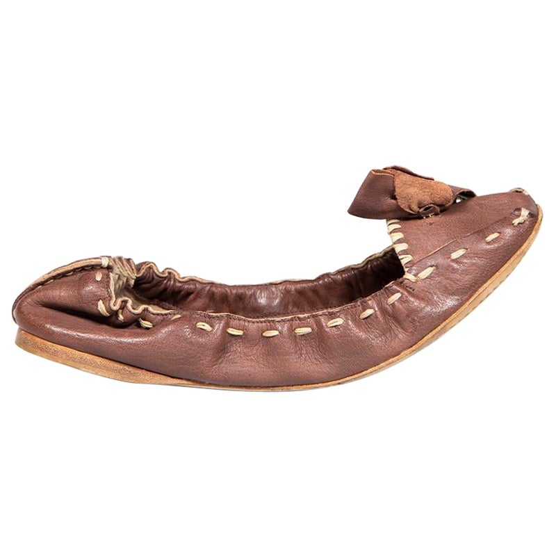 Miu Miu Brown Leather Bow Detail Ballet Flats Size IT 40.5 For Sale