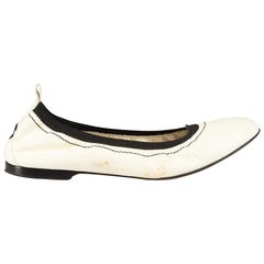 Used Chanel White Leather Ballet Flats Size IT 38
