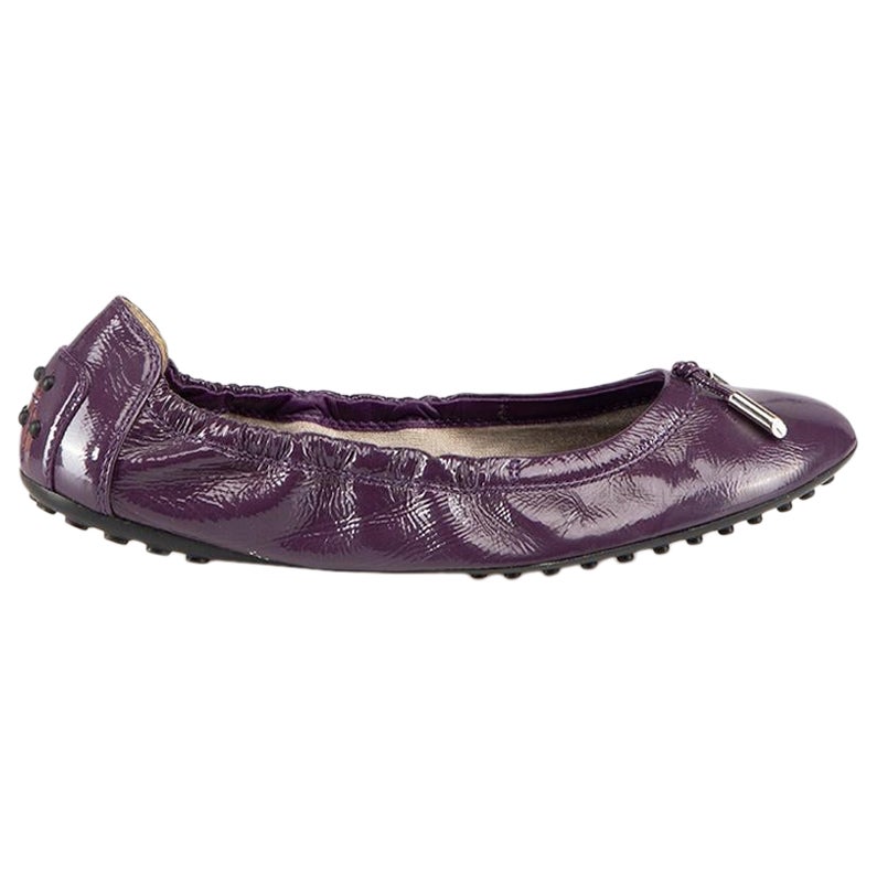 Tod's Purple Patent Leather Driving Shoes Size IT 37.5 For Sale