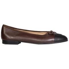 Chanel Brown Leather CC Cap Toe Ballet Flats Size IT 36