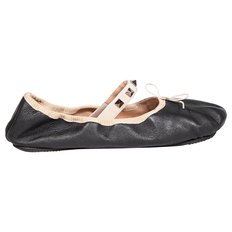 Valentino Black Leather Rockstud Ballet Flats Size IT 39