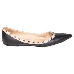 Valentino Black Leather Rockstud Pointed-Toe Flats Size IT 40.5