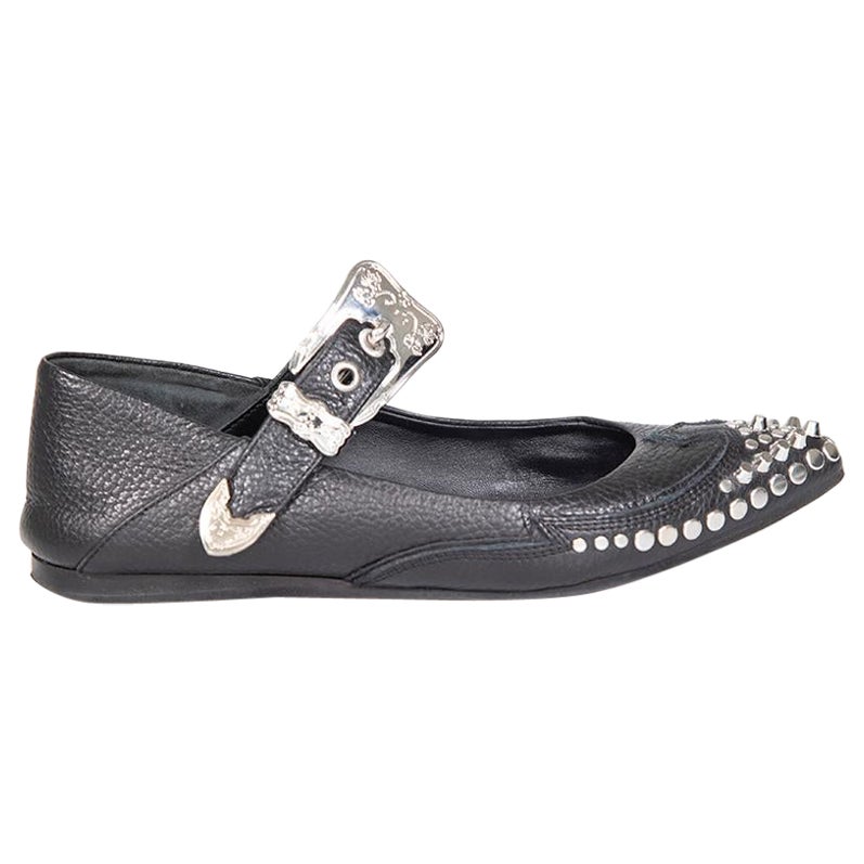 Alexander McQueen McQ Black Leather Studded Flats Size IT 36 For Sale