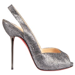 Used Christian Louboutin Grey Glitter Slingback Heels Size IT 38