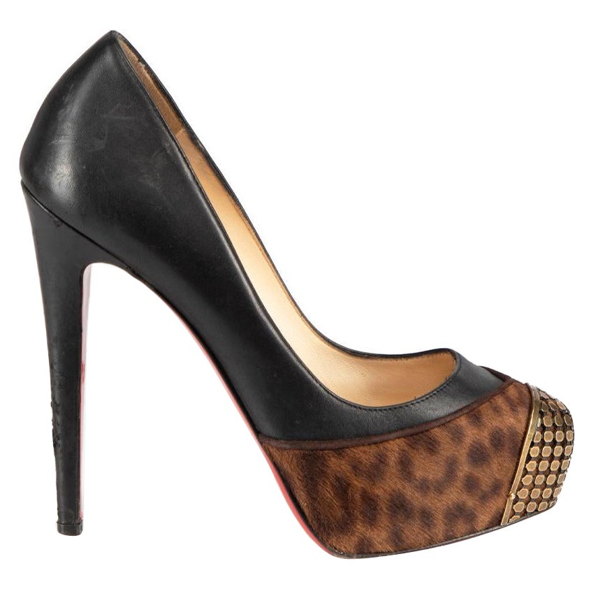 Christian Louboutin Black Pony Hair Panel Heels Size IT 36 For Sale