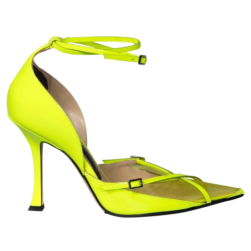 Jimmy Choo Jimmy Choo x Mugler Neon Yellow Patent Mesh Heels Size IT 39 For Sale