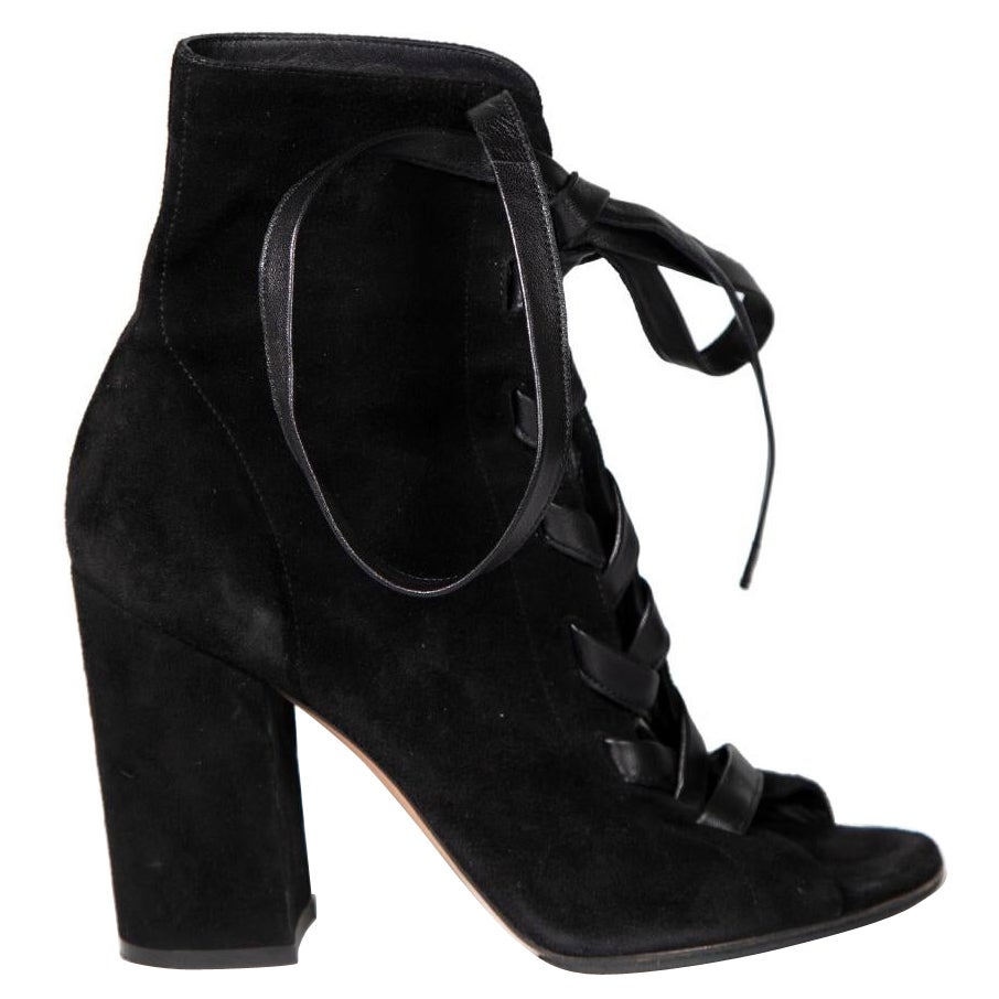 Gianvito Rossi Black Suede Lace-Up Heels Size IT 39.5 For Sale