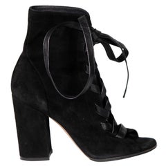 Gianvito Rossi Black Suede Lace-Up Heels Size IT 39.5
