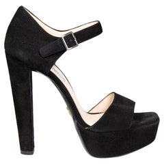 Prada Black Suede Open Toe Platform Sandals Size IT 39
