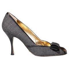 Dolce & Gabbana Grey Houndstooth Peep Toe Heels Size IT 37.5