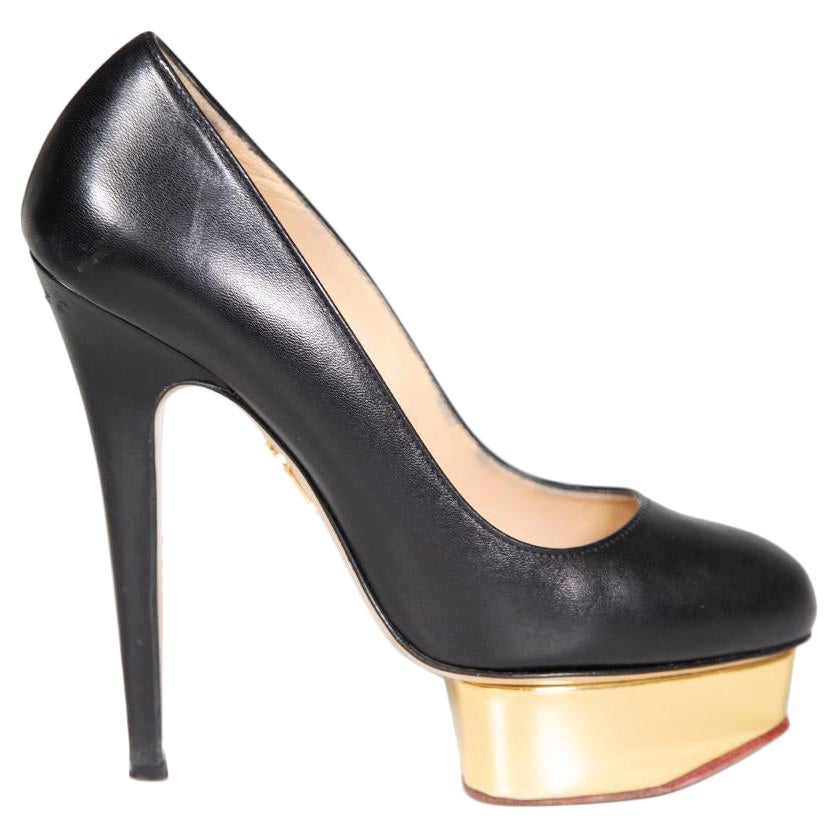 Charlotte Olympia Black Leather Dolly Platform Heels Size IT 37 For Sale