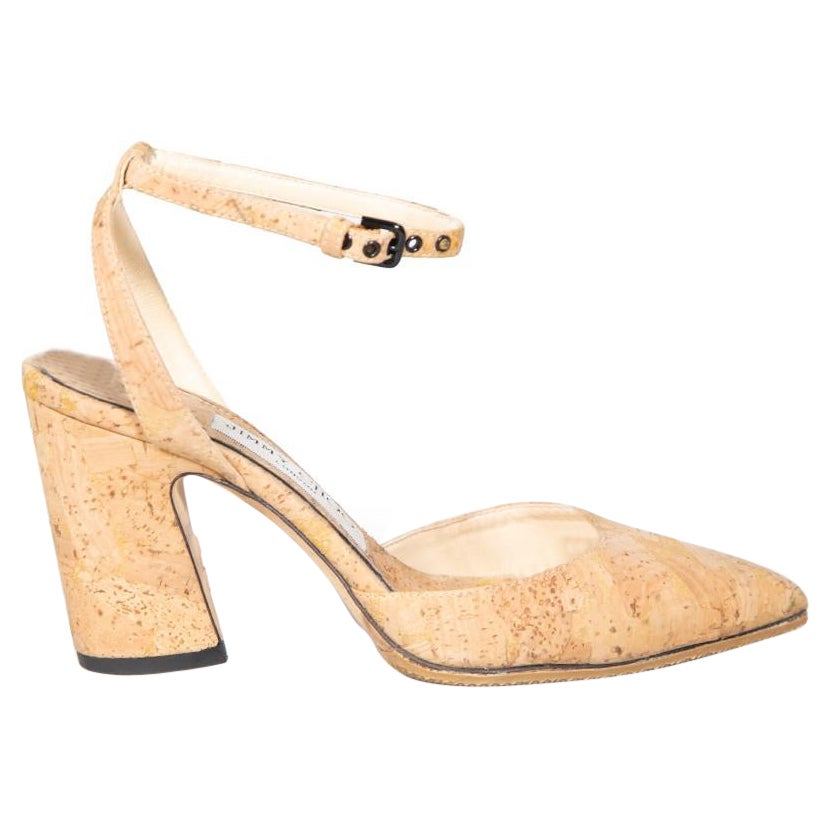 Jimmy Choo Brown Cork Micky Pointed Toe Heels Size IT 34.5 For Sale
