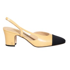 Chanel Beige Cap Toe CC Slingback Heels Size IT 36.5