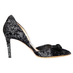 Used Jimmy Choo Black Glitter Bow Accent D‚AoOrsay Heels Size IT 34